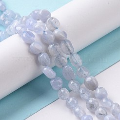 天然ブルーカルセドニービーズ連売り  タンブルストーン  ナゲット  5~12x4~9mm  穴：1mm  15.7インチ〜15.9インチ（40~40.5cm）&nbsp;G-K203-26