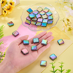 虹色の虹色プリント不透明アクリルビーズ30個  ヒョウ柄のスクエア  正方形  22x22x6mm  穴：3mm&nbsp;OACR-TA0001-73B
