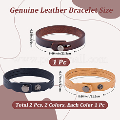 3色のレザーコードスナップブレスレット3個  合金の留め金付き  ミックスカラー  8-1/4インチ（213mm）x10~12mm  1pc /カラー&nbsp;BJEW-CL0001-06