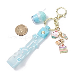 合金エナメルペンダントとミルクティー樹脂とアクリルカップペンダントキーホルダー  花柄PVCロープキーホルダー付き  ライトスカイブルー  240mm&nbsp;KEYC-JKC01233-02