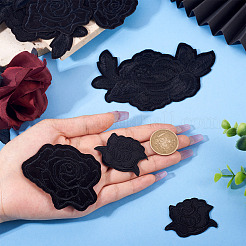 9個 3スタイル コンピューター刺繍布パッチ  パッチにこだわる  マスクと衣装のアクセサリー  アップリケ  花  ローズ  ブラック  32~80x45~127mm  3個/スタイル&nbsp;PATC-TA0001-28