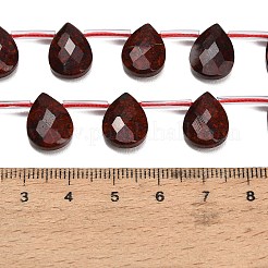 天然石ブレシエイテッドジャスパービーズ連売り  多面カット  ティアドロップ  チューブビーズで  トップ掘削  14x10x5mm  穴：1.2mm  約25個/連  15.75''（40センチメートル）&nbsp;G-K382-C10-01