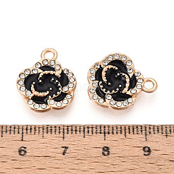 合金エナメルチャーム  クリスタルラインストーン付き  花のチャーム  ライトゴールド  17x15x3.5mm  穴：2mm&nbsp;FIND-G048-12KCG