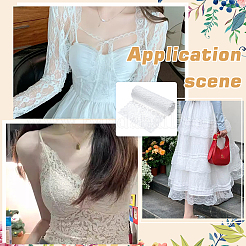 花柄ナイロンストレッチレース生地  服装アクセサリー  ホワイト  20x0.05cm&nbsp;DIY-WH0578-60