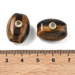 ナチュラルタイガーアイヨーロッパビーズ  楕円形の大きな穴のビーズに、真鍮製のマイクロパヴェクリアキュービックジルコニアの金具をあしらったもの  ゴールドカラー  19.5~20x15~15.5x13~13.5mm  穴：5.5mm&nbsp;GG-CBA105B-02H-G