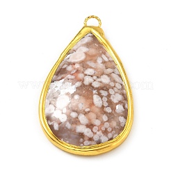 天然な桜の瑪瑙の大きなペンダント  真鍮パーツ  ティアドロップ  ゴールドカラー  54~75.5x28~45x9~13mm  穴：4.5x5.5mm&nbsp;KK-G409-03G