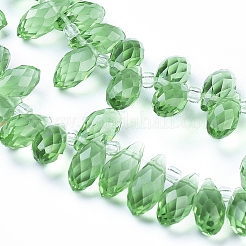 クリスタルガラスビーズ連売り  トップドリルビーズ  多面カット  ティアドロップ  ライムグリーン  13x6mm  穴：1mm  約90~95個/連  16~18インチ&nbsp;X-GLAA-D033-19