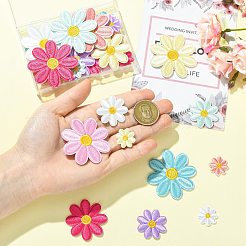 デイジーフラワーポリエステルコンピューター刺繍アイロン縫い付けパッチ32個  シェニールアップリケ  ミックスカラー  20.5~52x1.5mm&nbsp;PATC-CJ0001-12