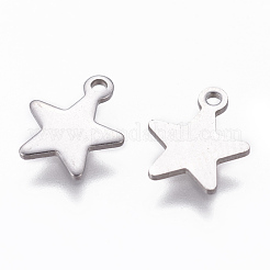 変色しない304ステンレススチールチャーム  スター  ステンレス鋼色  10x8x0.8mm  穴：1.4mm&nbsp;X-STAS-L234-069P