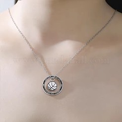 スポーツをテーマにした304ステンレススチール製エナメルリングとバスケットボールペンダントネックレス  ブラック  ステンレス鋼色  17.72インチ（45cm）&nbsp;WGE2635-03