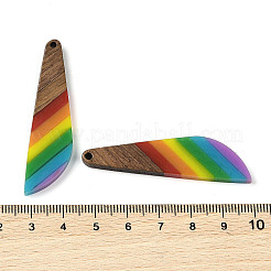 プライドレインボーテーマ樹脂＆ウォールナットウッドペンダント  ティアドロップ  53x13.5x3.5mm  穴：2mm&nbsp;WOOD-K012-12B
