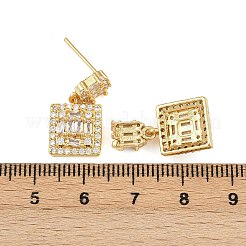 真鍮マイクロペーブクリアキュービックジルコニアダングルスタッドピアス  パヴェクラスターイヤリング  正方形  18KGP本金メッキ  21x11mm&nbsp;EJEW-K312-08G