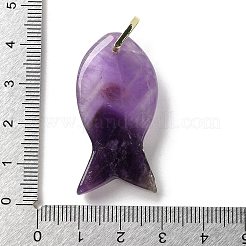 天然石アメジストペンダント  真鍮マイクロパヴェクリアキュービックジルコニアの留め具が付いた魚のチャーム  ゴールドカラー  39.5~40x20~20.5x8.5mm  穴：4x4.5mm&nbsp;G-Z102-02G-03