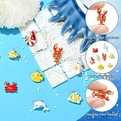 海洋生物合金エナメルペンダント8個、8スタイル  ゴールドカラー  混合図形  ミックスカラー  13.5~22x10~15.5x4.5~11mm  穴：1.2~1.8mm  1個/スタイル&nbsp;ENAM-CJ0007-44