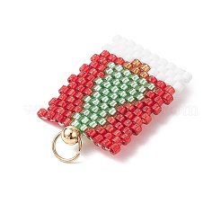 ガラスシードビーズペンダント  クリスマスツリー  丸カン付き  ミックスカラー  28x20.5x4.5mm&nbsp;PALLOY-MZ00885