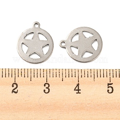 変色しない201ステンレススチールチャーム  スターチャーム付きフラットラウンド  ステンレス鋼色  14x12x0.8mm  穴：1.2mm&nbsp;STAS-Z049-02P