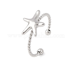 304ステンレススチールカフリング  ヒトデ  プラチナ  11x14mm&nbsp;RJEW-D334-08P