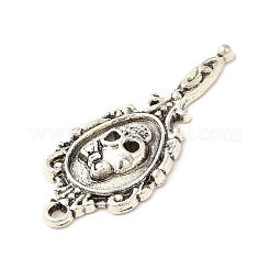 チベット風合金チャーム  ハロウィンスカルマジックミラーチャーム  アンティークシルバー  35x15x3mm  穴：2mm&nbsp;PALLOY-Q450-02AS