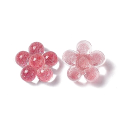半透明のアクリルカボション  グリッターパウダー付き  5  - 花びらの花  レッド  24.5x25x12.5mm&nbsp;OACR-C009-12F