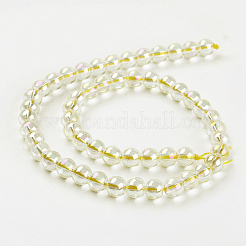 電気メッキガラスビーズセット  フル虹メッキ  ラウンド  淡黄色  6~6.5mm  穴：1mm  約65~67個/連  14~15.5インチ&nbsp;GLAA-K025-FR-6mm-A04