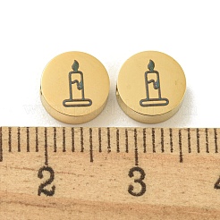ハロウィン 304 ステンレス ビーズ  18KGP本金メッキ  フラットラウンド  ろうそく  8x3mm  穴：2mm&nbsp;STAS-U017-01G-M