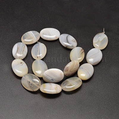 楕円形の天然樹枝状瑪瑙ビーズ連売り 25x18x8mm 穴：1.2mm 約16個/連