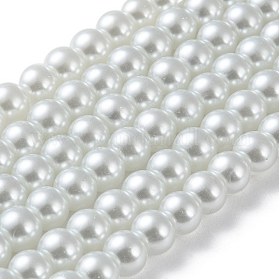 ガラスパールビーズ連売り  パールカラーの  ラウンド  ホワイト  8mm  穴：1mm  約100個/連  30.71インチ（78cm）&nbsp;HY-8D-B01-1