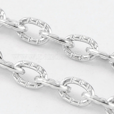 アイアン製アズキチェーン  テクスチャ  溶接されていない  ニッケルフリー  オーバル  プラチナカラー  4x3x1mm&nbsp;X-CHT104Y-NF-1