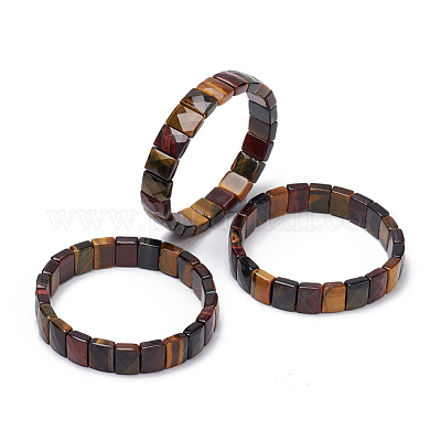 天然虎目の宝石のストレッチブレスレット  多面カット  長方形  2-3/8インチ（6cm）&nbsp;BJEW-F406-B01-1