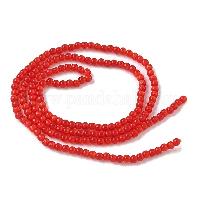 キャッツアイビーズ連売り  ラウンド  レッド  2mm  穴：0.7mm  約157個/連  14.17~14.57インチ（36~37cm）&nbsp;CE-C007-A05-2mm-1