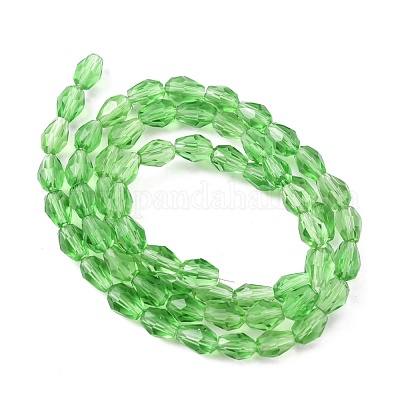 ガラスビーズ連売り  多面カット  ティアドロップ  グリーン  6x4mm  穴：1mm  約65~68個/連  14.96~15.35インチ&nbsp;GLAA-R024-6x4mm-6-1