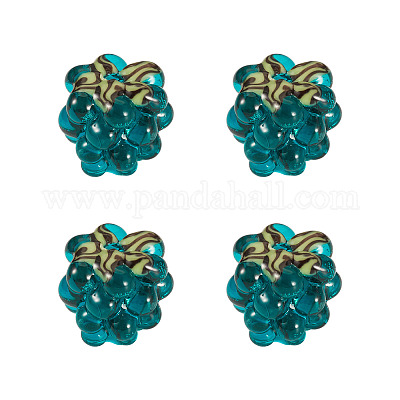4個の手作りランプワークビーズ  ラズベリー  ティール  12.5x10~12mm  穴：1.6mm&nbsp;LAMP-TA0002-24C-1