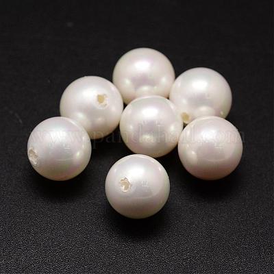 シェルパールビーズ  ラウンド  グレードA  片穴  ホワイト  14mm  穴：1.2mm&nbsp;BSHE-L031-01-14mm-1