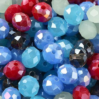 ガラスビーズ  多面カット  ロンデル  ライトスチールブルー  8x6mm  穴：1mm  約1210個/500g&nbsp;EGLA-A034-LM8mm-49-1