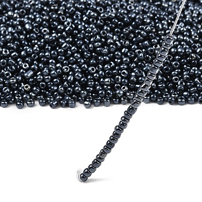 12/0 ガラスシードビーズ  メタリックカラー  ブラック  2mm  穴：1mm  約30000個/ポンド&nbsp;SEED-A009-2mm-606-1