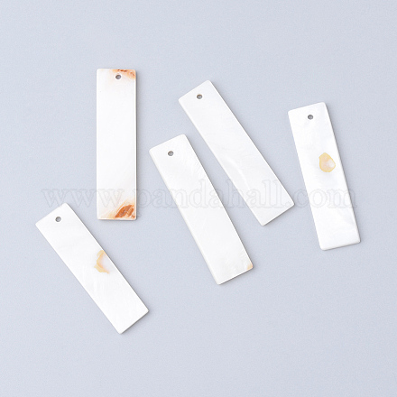 淡水シェルペンダント  長方形  ホワイト  35.5~39x10~10.5x2mm  穴：1.5mm&nbsp;LS-SHEL-S249-15-1