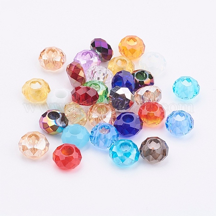 カット加工ガラスビーズ 大穴ロンデルビーズ ミックスカラー 14x8mm 穴