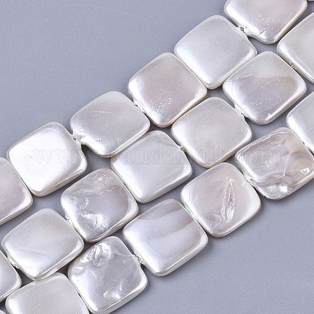 シェルパールビーズ連売り  スプレー塗装  正方形  ホワイトスモーク  14~15x14~15x3~4mm  穴：0.8mm  約25個/連  14.96インチ&nbsp;SSHEL-T011-04A-1