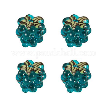 4個の手作りランプワークビーズ  ラズベリー  ティール  12.5x10~12mm  穴：1.6mm&nbsp;LAMP-TA0002-24C-1