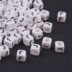 アクリル横穴レタービーズ  キューブ  ホワイト  文字J  サイズ：幅さ約6mm  長さ6mm  高差6mm  穴：約3.2mm  約2600個/500g
