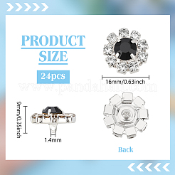 24穴亜鉛合金ボタン1個  ラインストーン付き  花  銀  ブラック  16x9mm  穴：1.4mm&nbsp;FIND-PH0026-98B