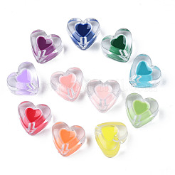透明なアクリルビーズ  エナメル  ハート  ミックスカラー  15.5x17x10mm  穴：2mm  約255個/500g&nbsp;TACR-S135-055