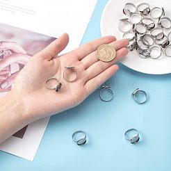 調節可能な304ステンレススチール製指輪部品  パッドリングベースパーツ  フラットラウンド  ステンレス鋼色  トレイ：12mm  サイズ7  17mm  50個/箱&nbsp;STAS-UN0001-10