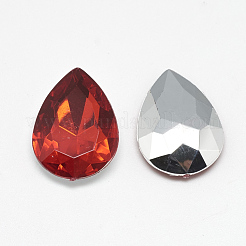 アクリルラインストーン尖底カボション  多面カット  底面銀メッキ  ティアドロップ  レッド  18x13x4.5~4.8mm&nbsp;GACR-Q013-13x18-11