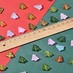 染色・加熱ガラスビーズ40個  金箔  バブル効果  クリスマスツリー  オリーブドラブ  16x15x5.5mm  穴：0.8mm&nbsp;GLAA-FS0001-88C