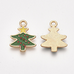 合金ペンダント  カドミウムフリー＆鉛フリー  エナメル  クリスマスツリー  ライトゴールド  グリーン  21x15.5x1.5mm  穴：2mm&nbsp;ENAM-S115-137