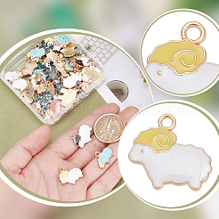 60本12スタイルアロイエナメルペンダント  ライトゴールド  羊のチャーム  ミックスカラー  13.5~19x15~21x1~2mm  穴：1.2~2mm  5個/スタイル&nbsp;ENAM-PH0002-77