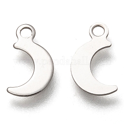 変色しない201ステンレススチールチャーム  ムーン  ステンレス鋼色  10x6x0.5mm  穴：1.4mm&nbsp;X-STAS-B001-11P