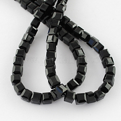 ガラスビーズ連売り  多面カット  キューブ  ブラック  3~4x3~4x3~4mm  穴：0.5mm  約100個/連  13.5インチ&nbsp;X-GLAA-R041-3x3mm-20