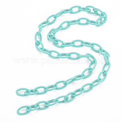 ABSプラスチックアズキチェーン  オーバル  淡いターコイズ  13x7~7.5x2mm  約15.35~15.74インチ（39~40cm）/連&nbsp;KY-E007-01M